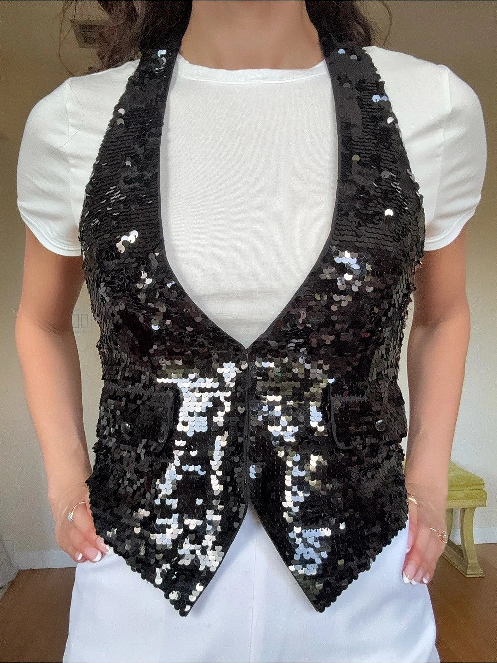 Express Design Studio Black Sequin Vest Size 6